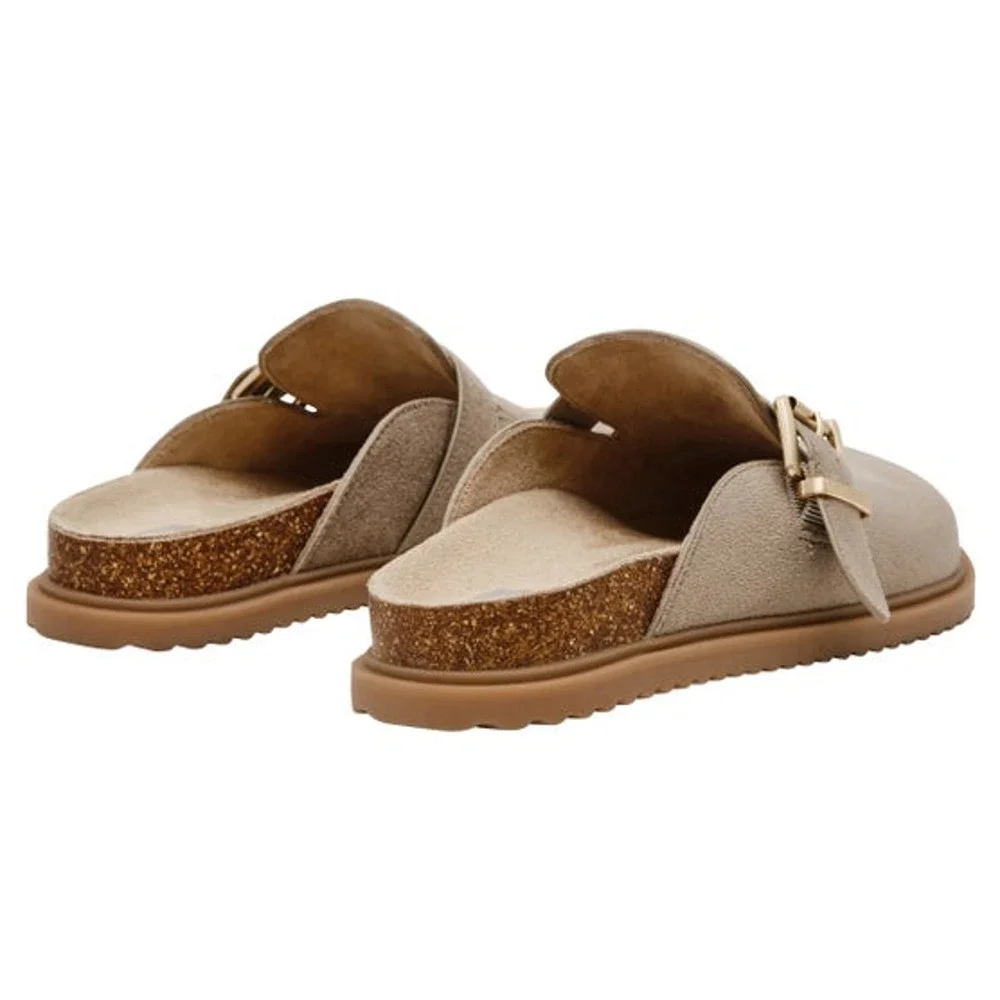 DV Dolce Vita Women's Comfortable Slip On Buckle Mules Faux Suede Beige Size 7